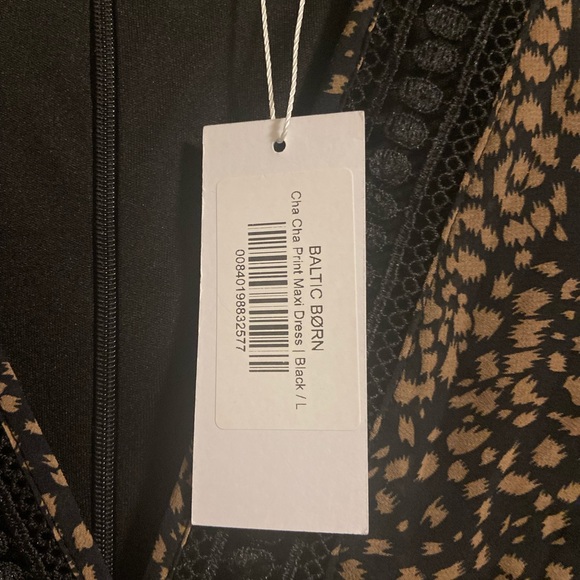 Baltic Born Maxi Dress Long Sleeves Black & Tan Flowy NWT Cha Cha Print Large - Picture 8 of 11